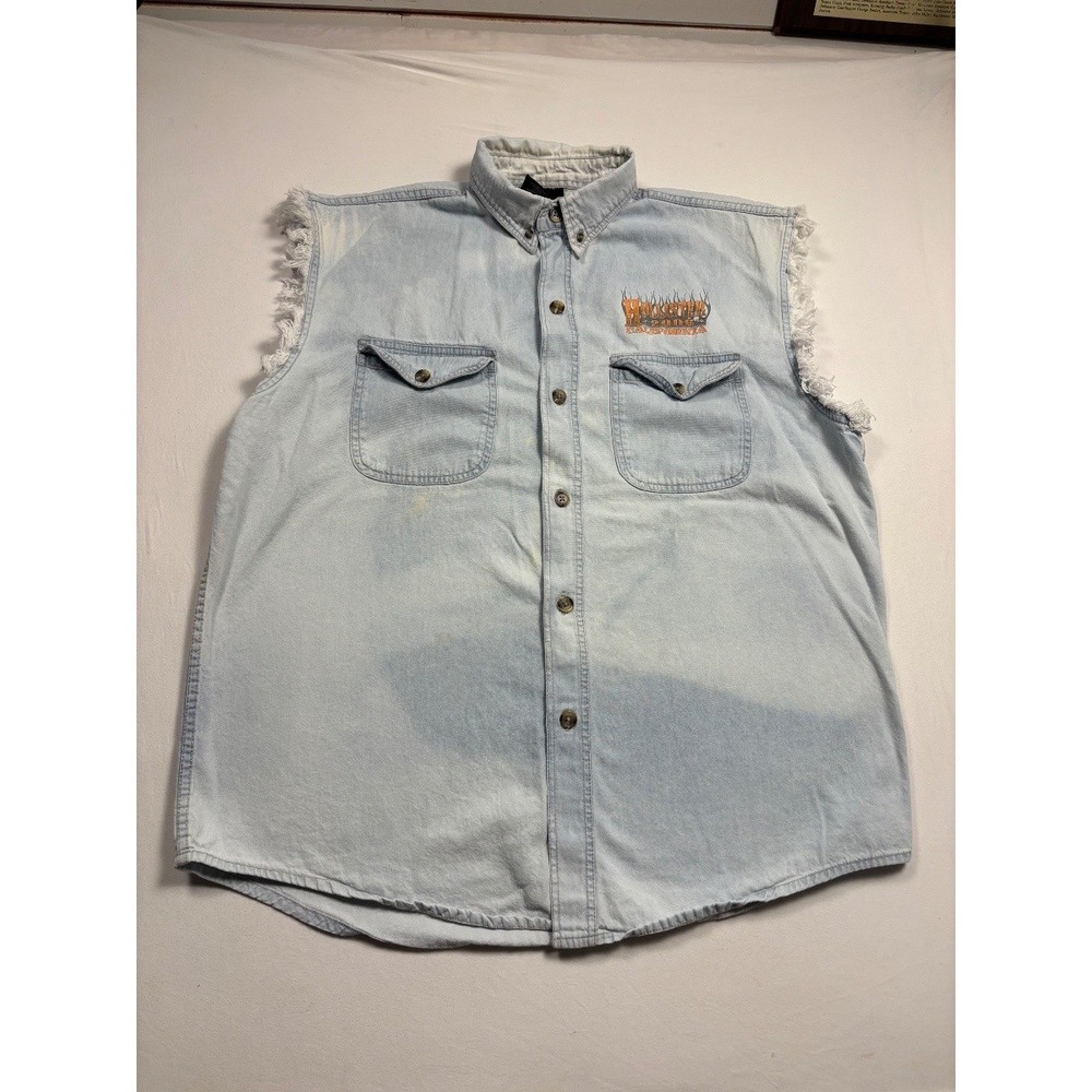 Vintage Hollister Men's 2XL Denim Biker Vest Harley Roadmaster 2006
